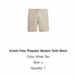 6-inch Polo Prepster Stretch Twill Short NWT